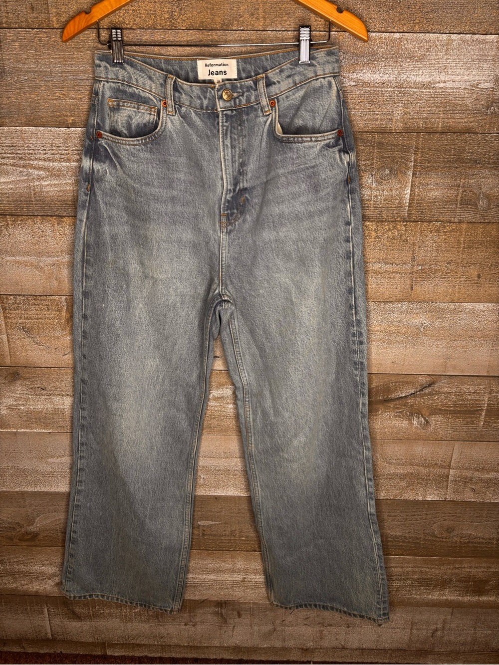 Reformation Jeans Wilder High Rise wide leg cropped light Blue Jeans